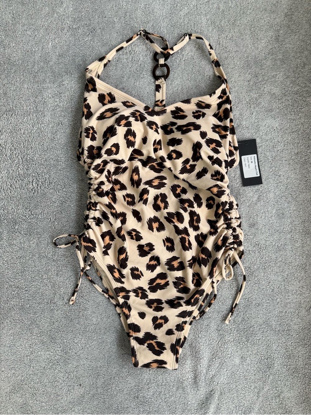 Women Leopard Print One-Piece Swimsuit - Beige/Black
